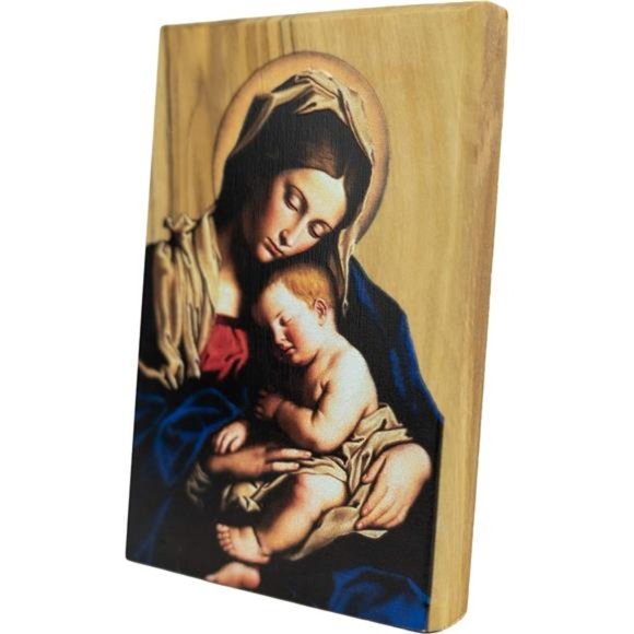 Madonna and Child Icon, Virgin Mary and Baby Jesus, Holy Land Olive Wood Decor - Picture 2 of 4